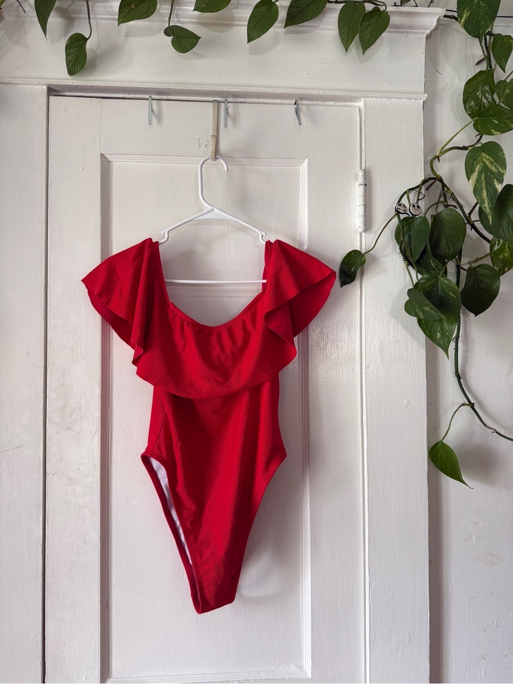 Fashion Nova Red Ruffle One-Piece Swim Suit size L